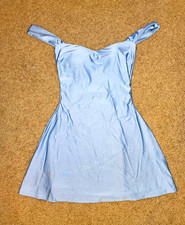 Windsor Women’s M Blue Solid Satin Off Shoulder Mini Dress
