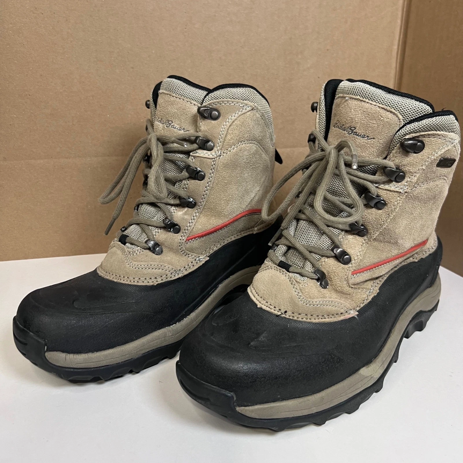 Eddie Bauer Mens Thinsulate Winter Hiking Boots Tan Black Size 9
