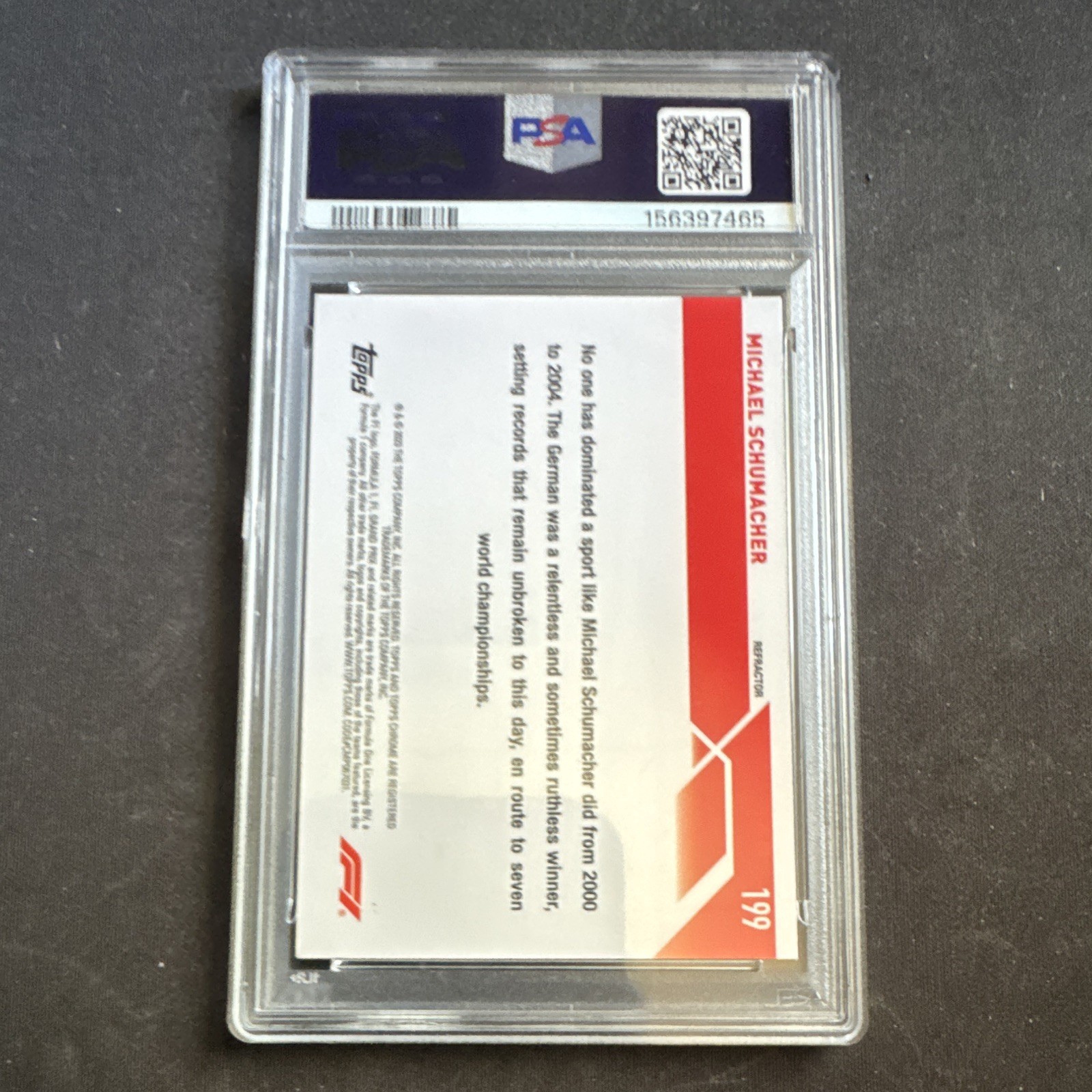 2023 Topps Chrome Formula 1 F1 Legends Michael Schumacher #199 Refractor PSA 9 view 3
