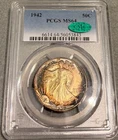 1942 Walking Liberty Half Dollar   PCGS MS 64 (CAC)  Gorgeous Toning/PQ+ Appeal