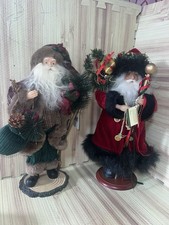 Lot 2 Vintage Standing Santa Claus 18" On Wood Stand mint condition rare 