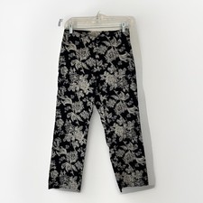Vtg WHBM Floral Slim Ankle Pants 4 USA Made Black Tan Y2K Cottagecore Academia