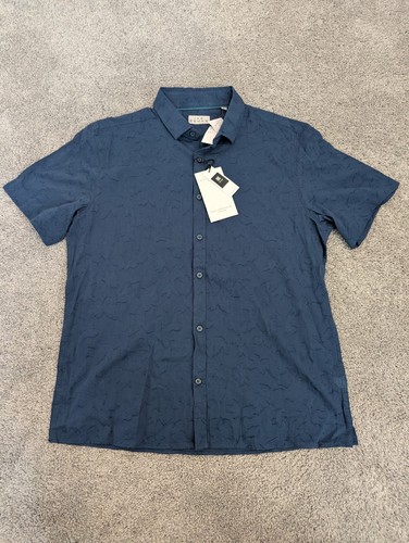 Ike Behar Shirt Mens Large Blue Paisley Floral Short Sleeve Button-Up NWT - Picture 1 of 12