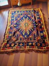 Vtg 90s Celestial Sun Moon Blanket Throw Woven Cotton Whimsigoth NOS Rare T-214