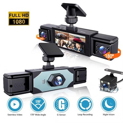 4 Lens Dash Cam 1080P Car DVR Recorder Front Life Right Rear Camera + 64GB Card