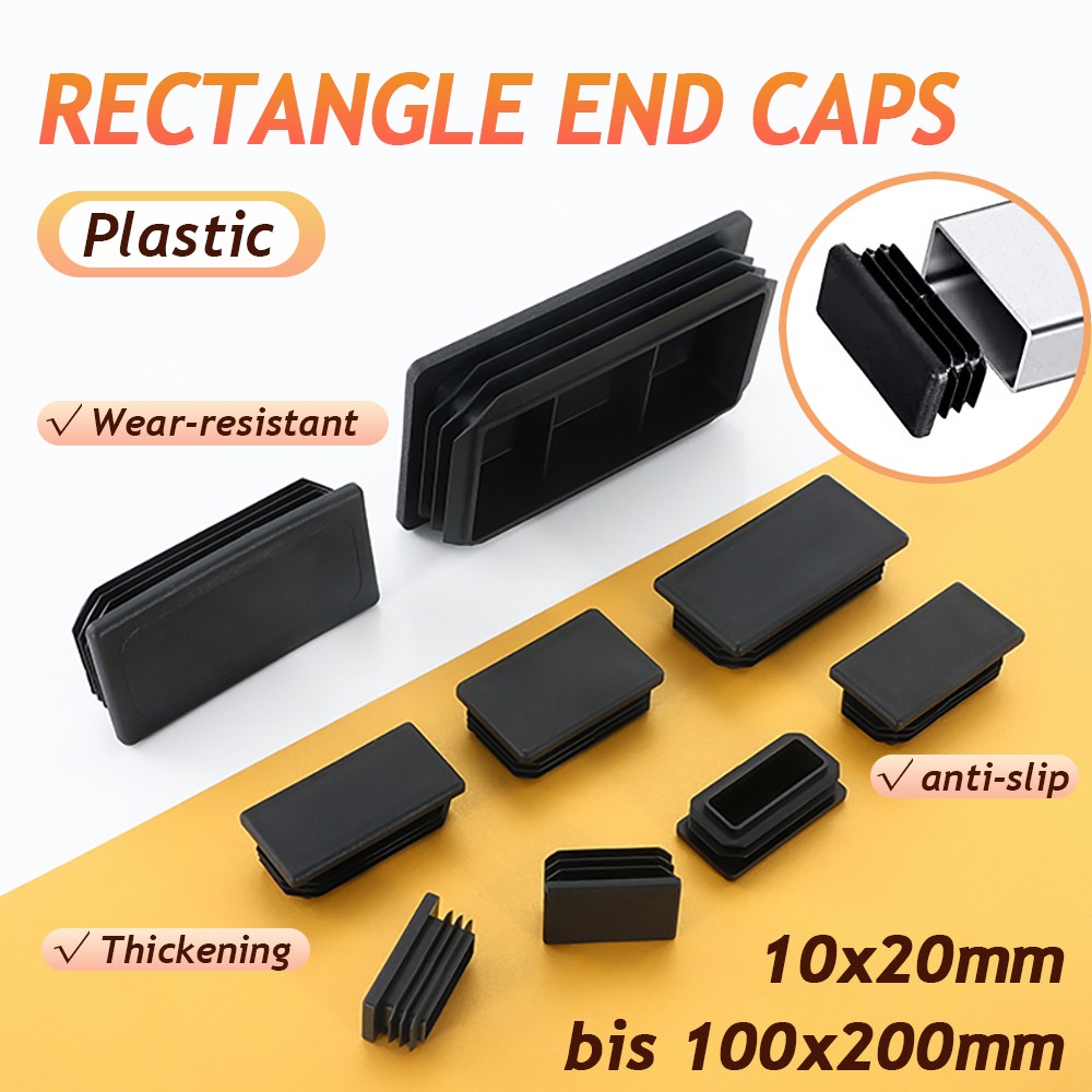 Rectangle Plastic End Caps Ribbed Plugs Blanking Inserts Black Rectangular Bungs