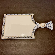 22K Gold Cobalt Net Cheese Plate Cutting Board Trivet Russian Lomonosov Vtg Blue