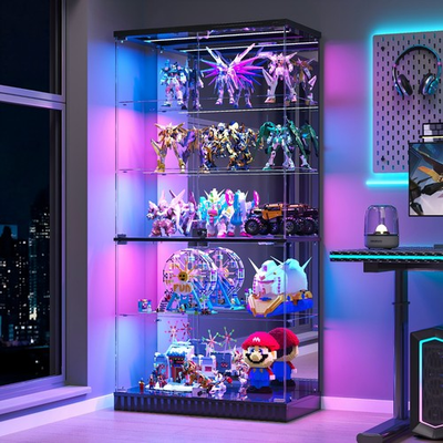 #ad Glass Display Cabinet with RGB Lights 5 Tier Figure Display Cases with Locks $289.99