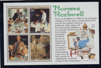 #ad #ad 1994 Norman Rockwell 50c mini sheet of 4 Sc 2840 MNH The Four Freedoms WWII era $5.19