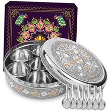 Designer Spice Box, 7 Spice Jars, Holds 7 Spices, Steel Spice Container 8 Inch