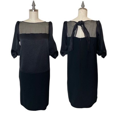 DOROTHEE SCHUMACHER Black Silk Shift Dress Sz S Small Wool Silk Sheer LBD