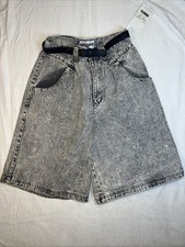 NWT VTG UnionBay Sync 90s Baggy Denim Shorts Black Acid Wash Sz 10 Belted