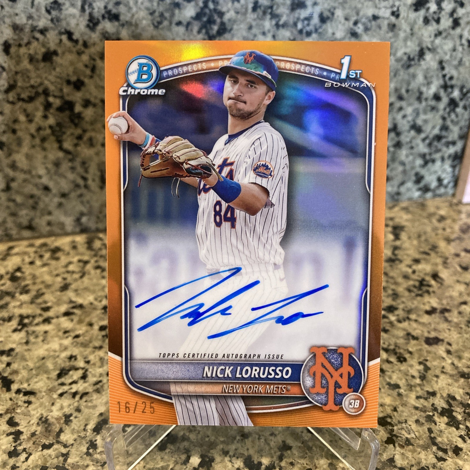 2025 Bowman Chrome Nick Lorusso Mets Orange Refractor /25 Auto CPA-NL 1st Bowman