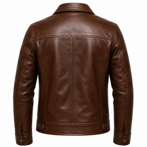 Men's Brown Genuine Leather Jacket - Vintage Style, Moto Rider Coat image 2