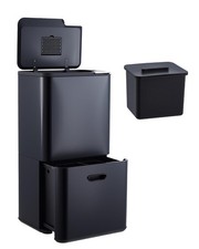 30in Dual Compartment Kitchen Trash Can 16 Gallon Recycling Bin w/ Compost Caddy