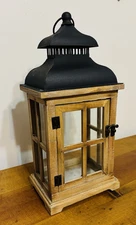 15" x 8” x 6” Rustic Wood Tabletop Candle Holder Lantern