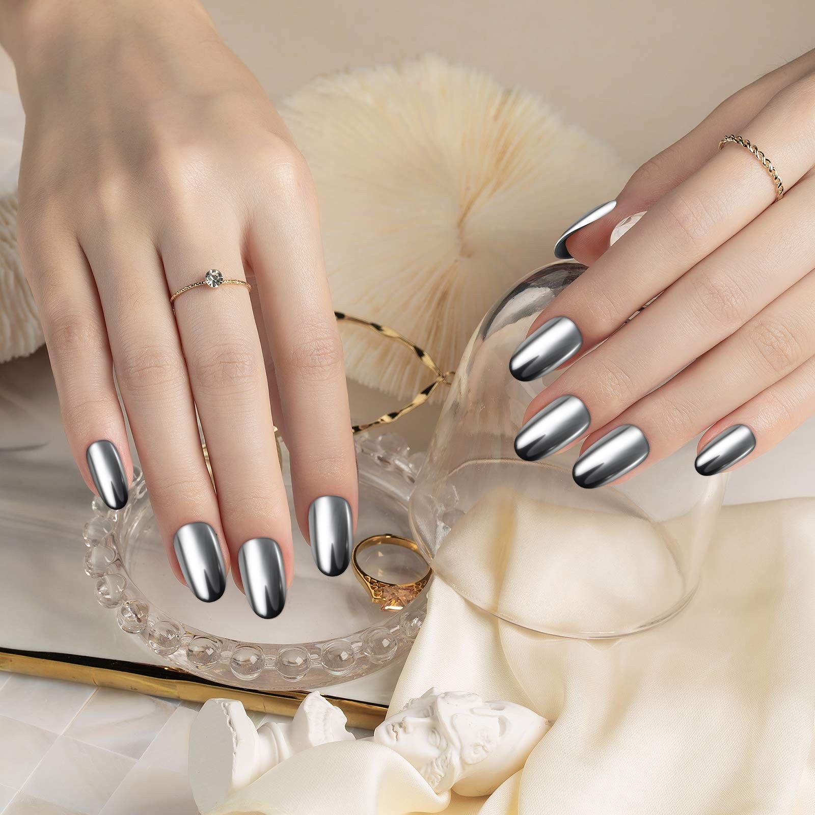 Artdone Chrome Nail Powder Kit, 16 Colors Iridescent Pearl & Mirror Effect