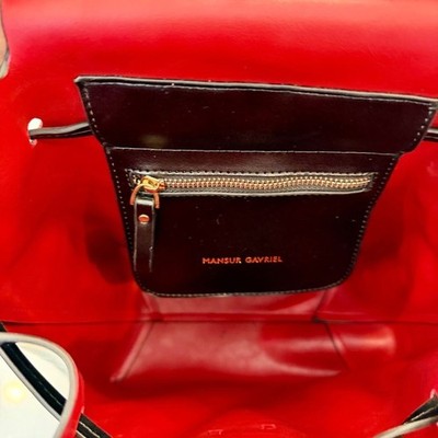 Mansur Gavriel Minimalist Leather Backpack in Black with Red 