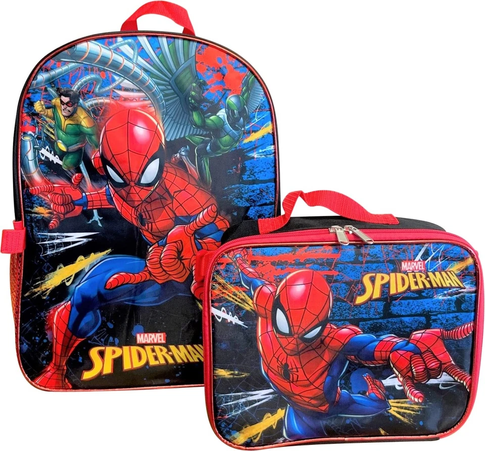 Mochila Spiderman Boys 16 pulgadas con juego de lonchera extraíble a juego (negro-... Foto 2 de 4