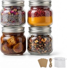 8 oz Mason Jars with Airtight Silver Lids - 4 Pack Small Glass Jars