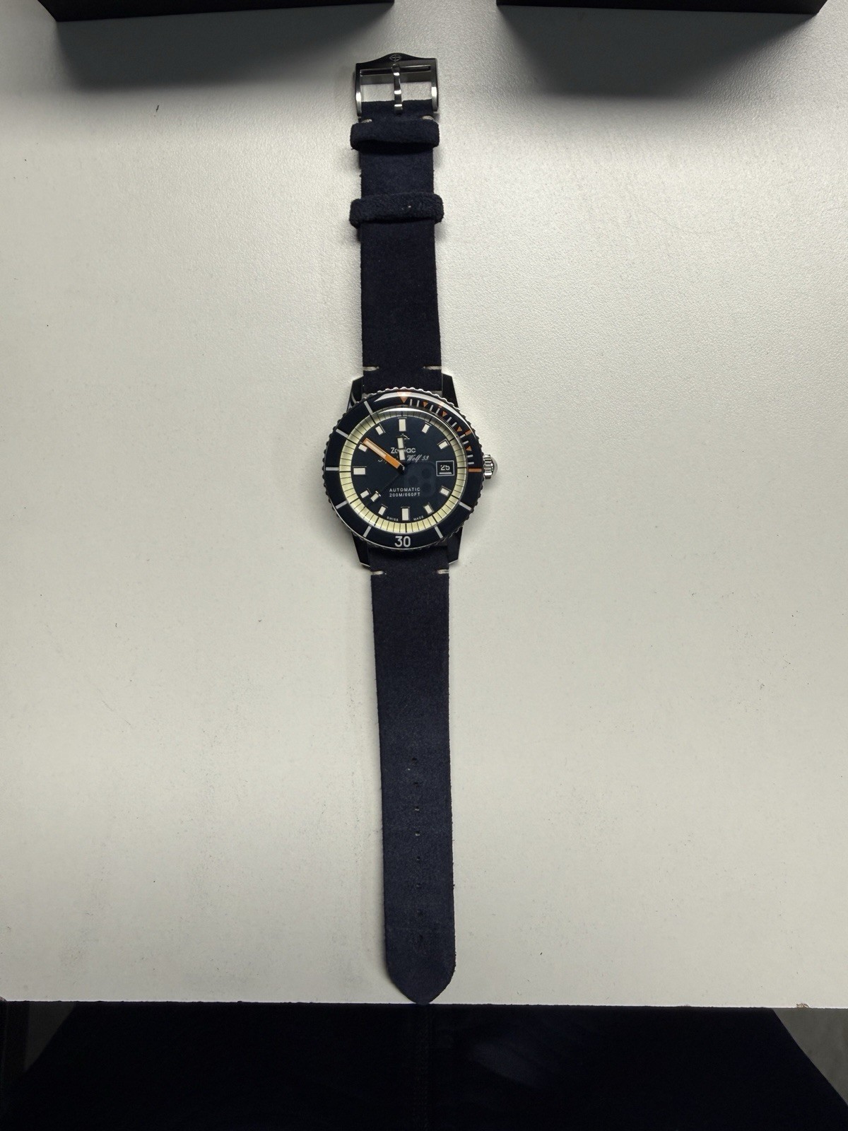 Zodiac Super Sea Wolf  Auto 53 Compression Diver Watch - ZO9266 with Suede Strap