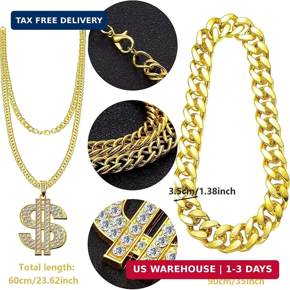 Scripteh Rapper 80s 90's hip hop fake gold chain fake chains costume jewelry, Includes ...
