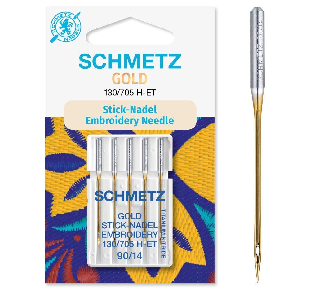Schmetz Gold Titanium Embroidery Needles Size 90 14 for Precision Stitches