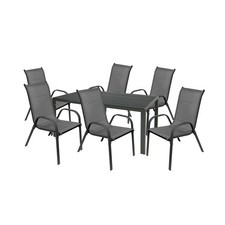 7tlg Gartenmöbel Gartengarnitur Non-Wood 160x90cm Tisch Stapelstuhl Outdoormöbel