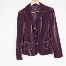 Cami Velvet Blazer Jacket Womens 6 Purple Y2K Whimsigoth Belted Pockets Party