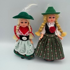 Vintage German Dolls Folk Costume Pair Traditional Attire Collectible Eyes Close
