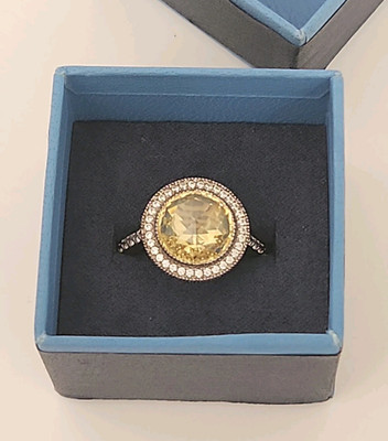 DAZZLING JEAN DOUSSET 925 STERLING CANARY YELLOW CUBIC ZIRCONIA COCKTAIL  RING 10