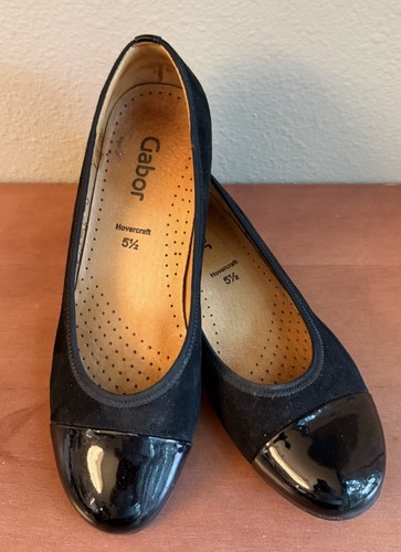 Gabor Hovercraft Womens Black Cap Toe Slip On Wedge Ballet Flats Size US 5.5