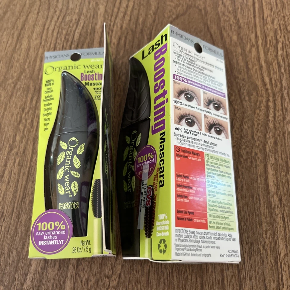 2 Physicians Formula Lash-Boosting Organic Wear Mascara Ultra Black 7561 NEW - Image 3 of 3
