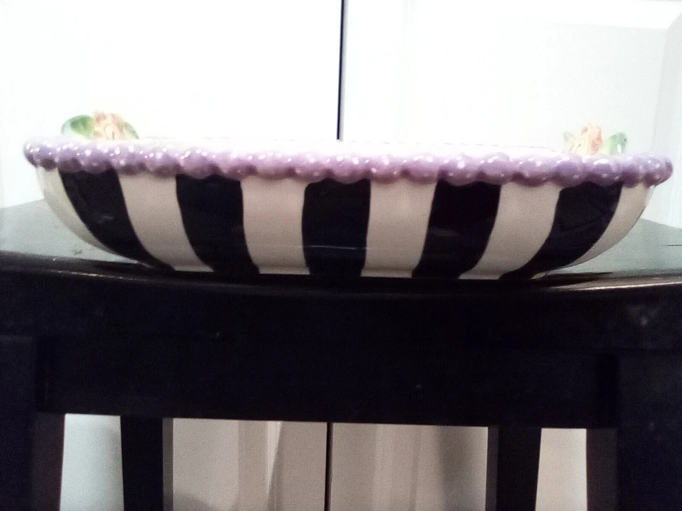 Cuenco para servir Essentials By Home negro blanco rayas exterior lima interior con puntos nuevo Foto 4 de 4