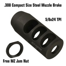 NEW 308 .308 Compact Size 5/8x24 TPI Steel Muzzle Brake /W Free MZ Jam Nut