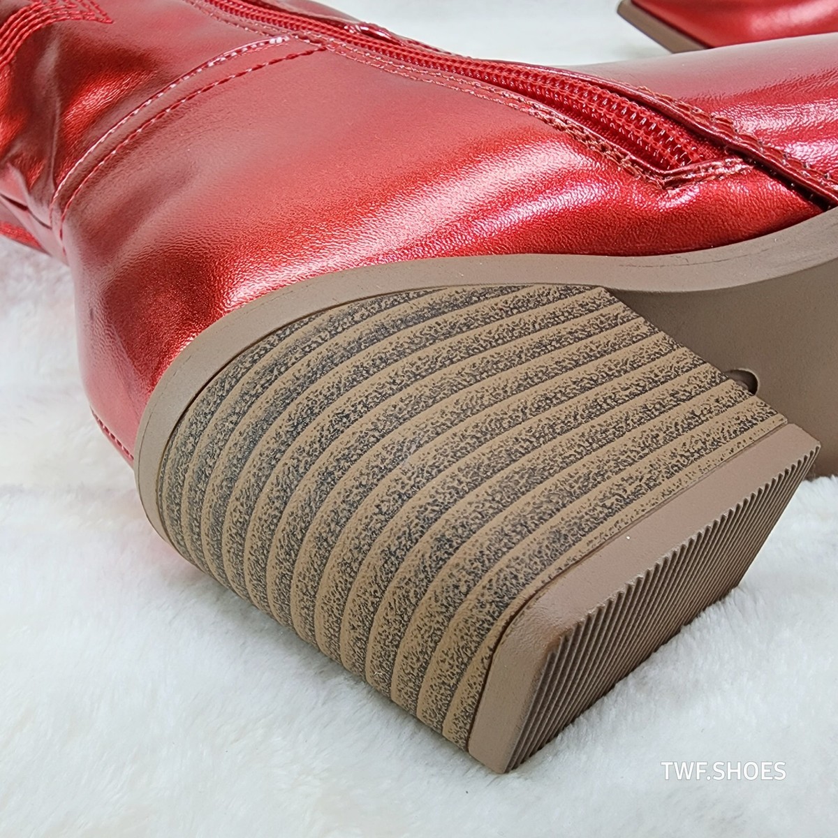 Country Disco Cowboy Metallic Red Western Cowgirl OTK Thigh Boots