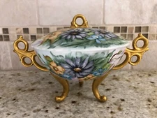 Vintage Hand Painted Footed Covered Candy Dish