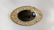 Brooch ~ Arts & Crafts Movement Style ~ Tin ~ Black Stone ~ Oval