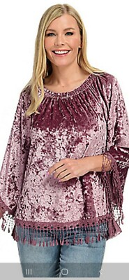 Indigo Thread Co. Velvet  Off-the-Shoulder  Boho top, Tassel Fringe  size L