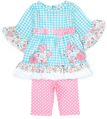 Rare Editions Baby Girl's 2-Piece Frolicking Bunnies Plaid Tunic & Legging -24M