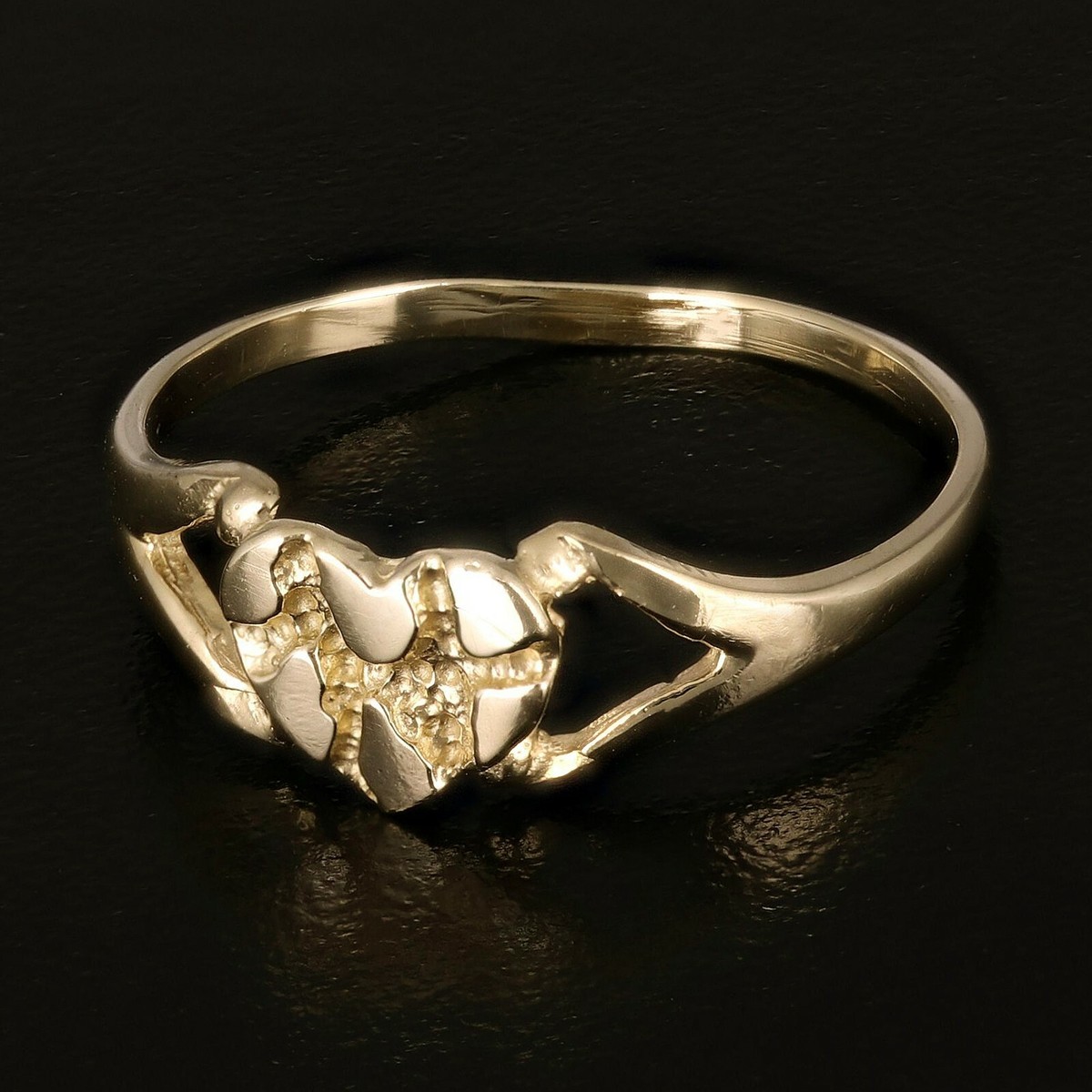 14k Yellow Gold Solid Nugget Heart Ring Band Sizes