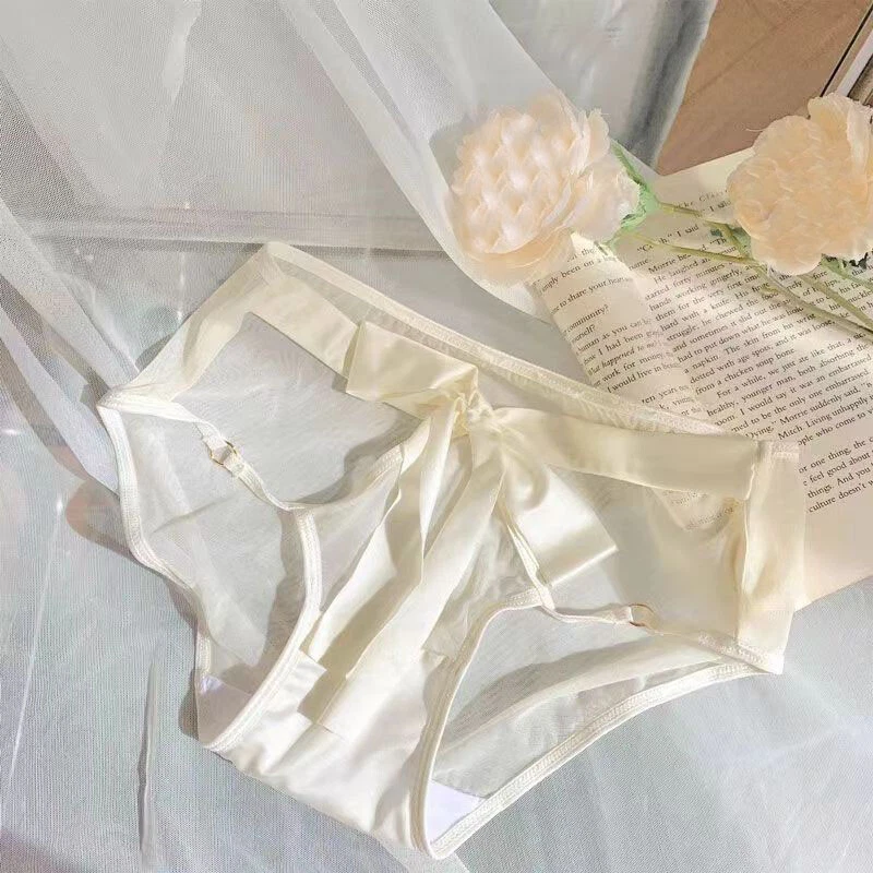 Elegant Womens Girls Faux Satin Panties Briefs Underwear Sheer Bow Underpants - Image 4 of 4