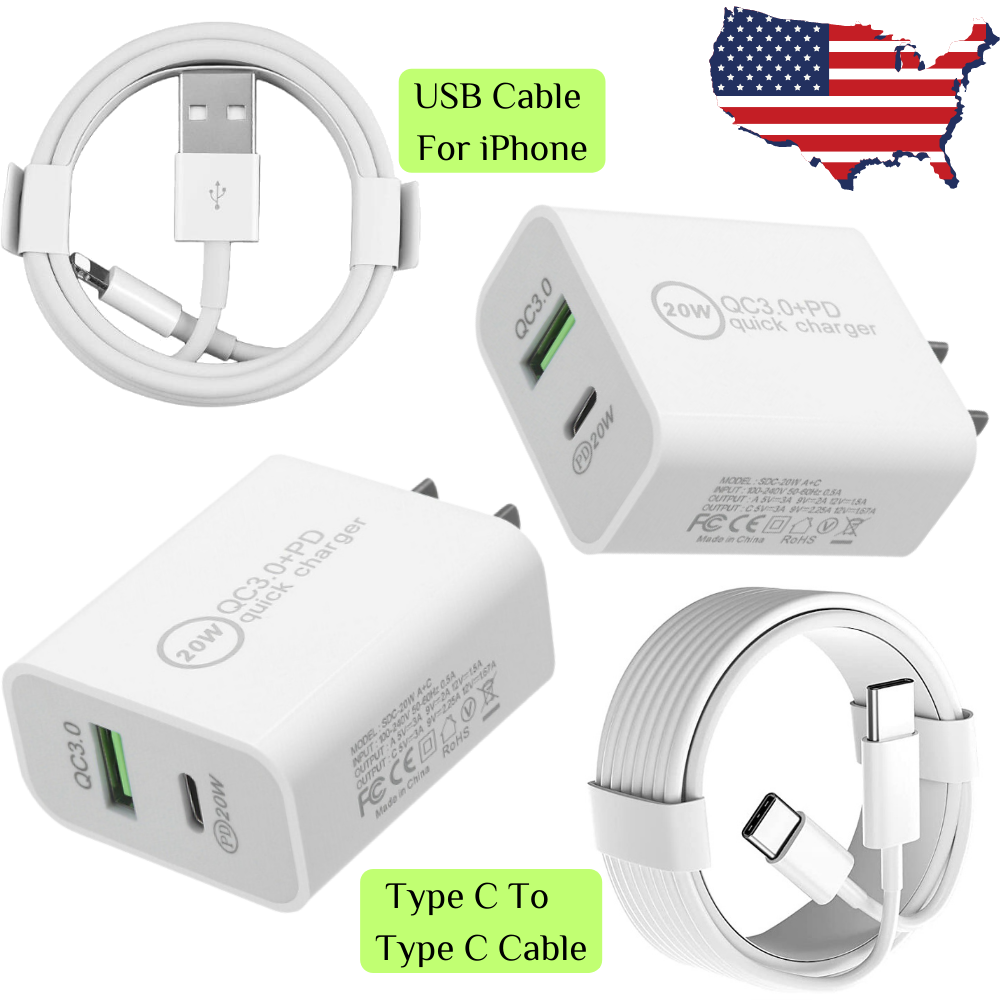 USB C Cable Fast Wall Charger Block PD 20W Power Adapter For Samsung iPhone Lot-image
