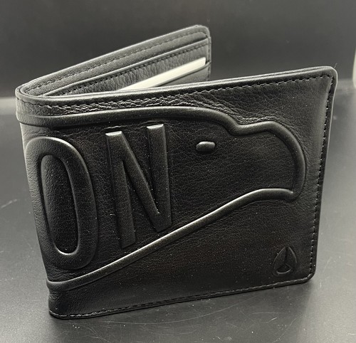 Nixon Graven Eagle Money Bi-fold Black Leather Nylon Zip Coin Pouch Wallet NEW! - Picture 2 of 8