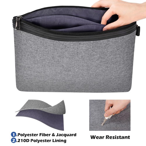 Travel Document Organizer Bag Zipper File Pouch for Men Women Gray Durable - Picture 5 of 6