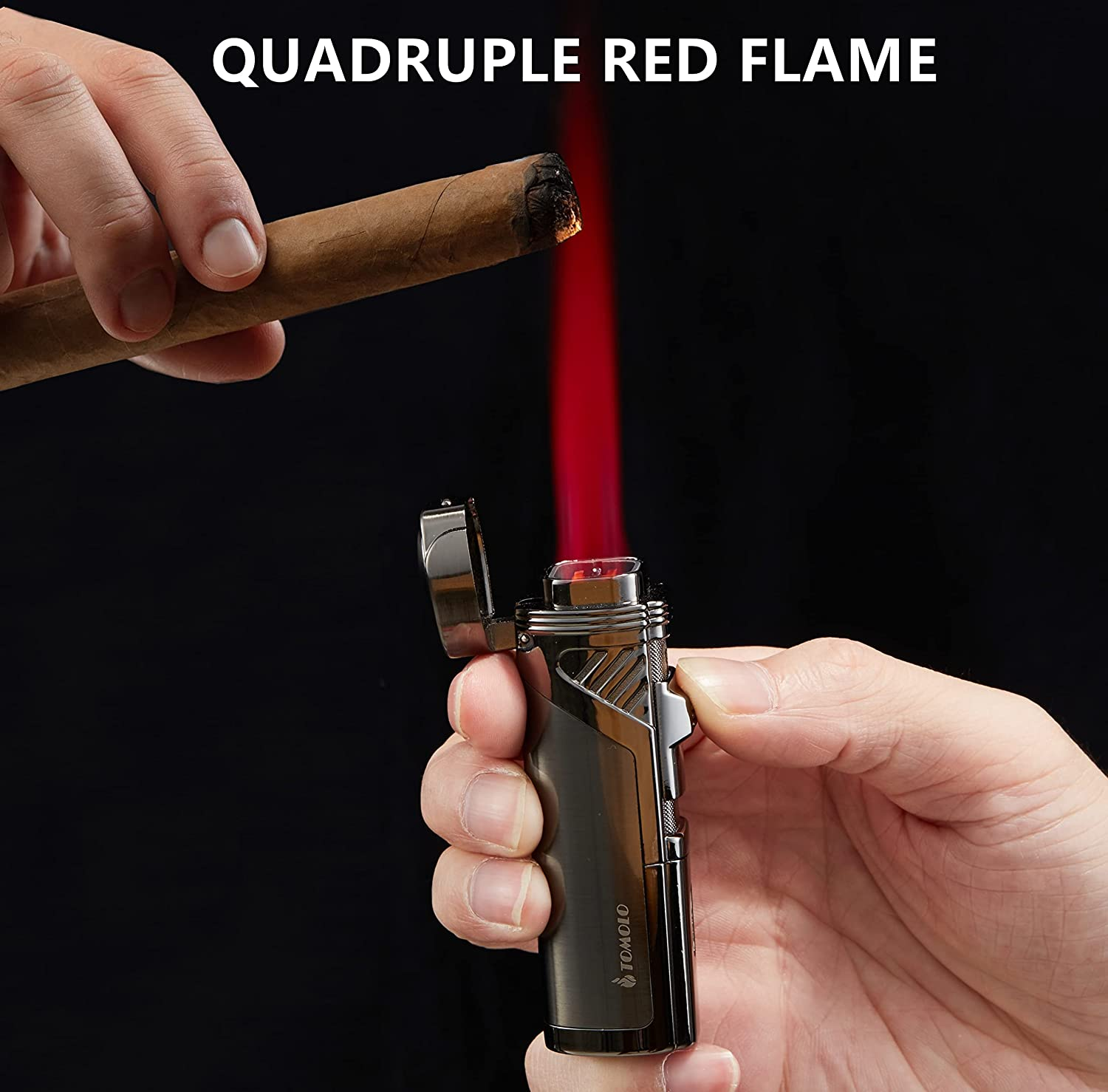 TOMOLO Torch Lighter Quadruple 4 Jet Flame Refillable Butane Cigar