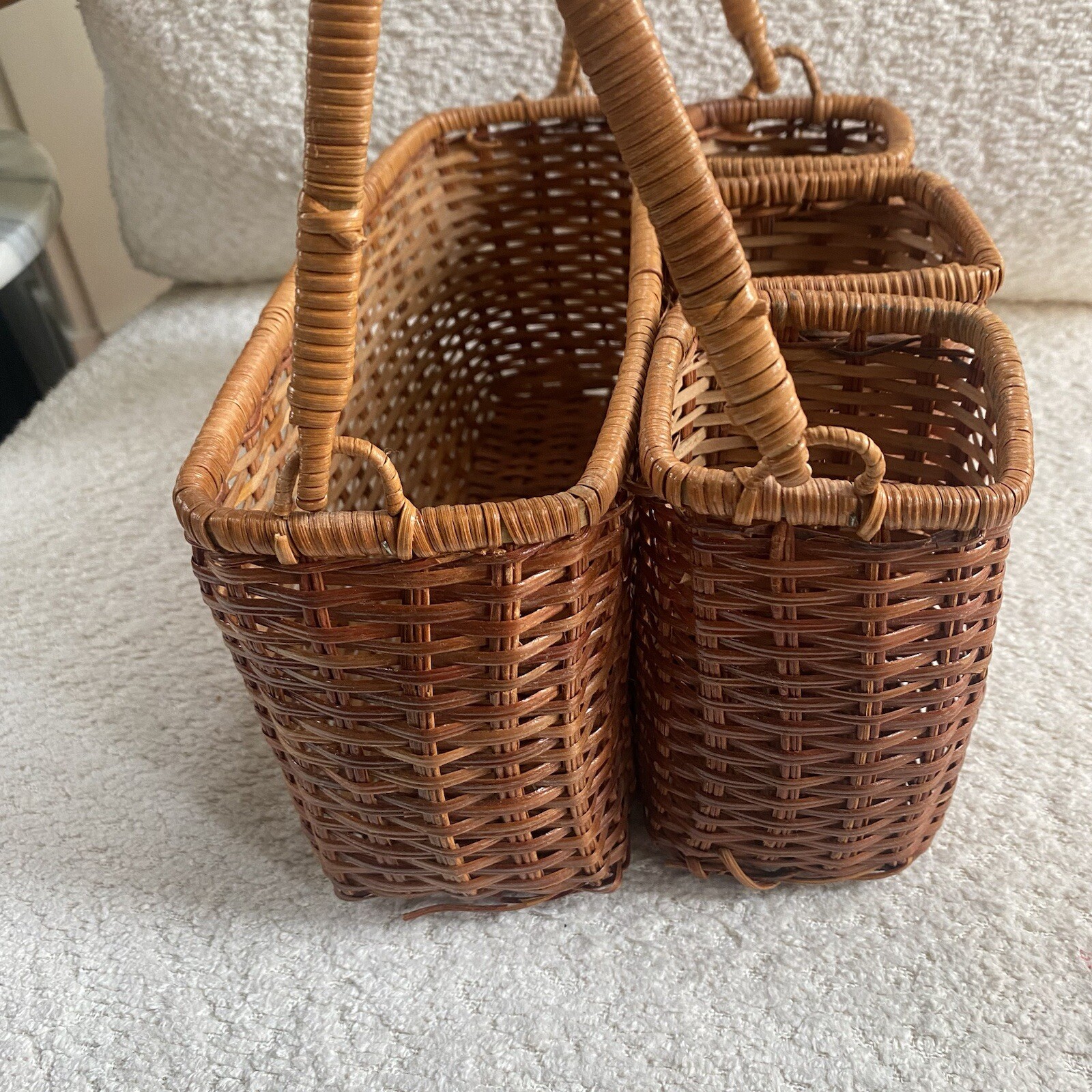 VTG Woven Wicker Cutlery Caddy Napkins Utensil Holder Handled Basket Tote
