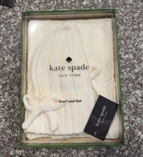 Kate Spade Ivory Bow Scarf and Hat Set New In Box