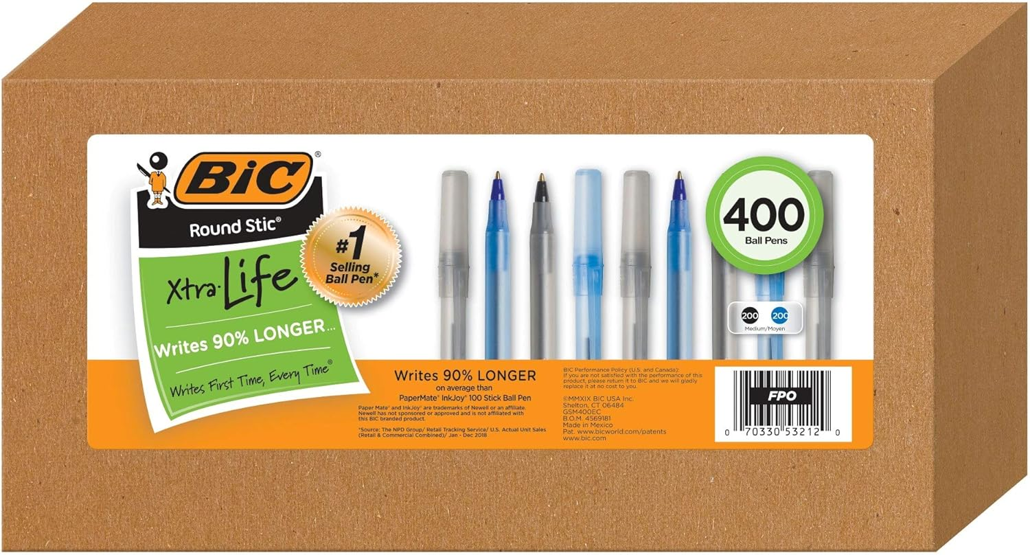 Pens Large Bulk Pack of 400 Ink Pens, round Stic Xtra Life Ballpoint Pens Medium-image