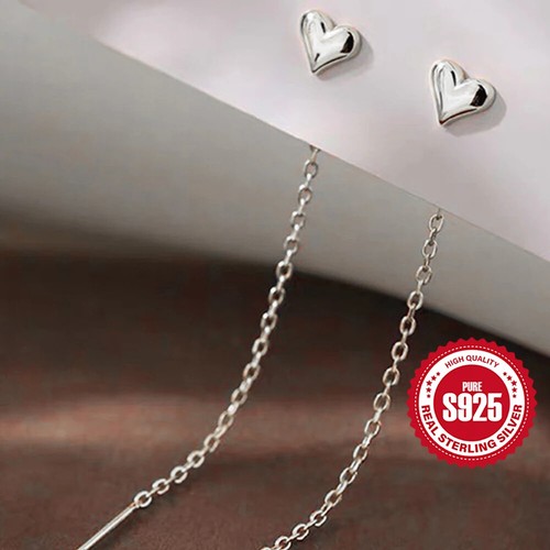Aide 925 Sterling Silver Heart Long Tassels Chain Piercing Drop Earrings For Wom - Picture 8 of 8